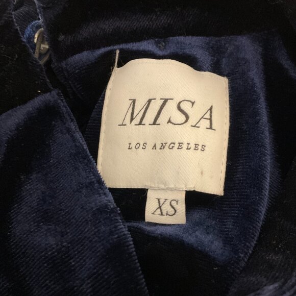 Misa Velvet Bodysuit XS Navy Blue Long Sleeve Thong - Picture 10 of 10